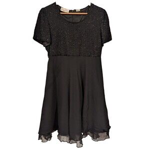 Vintage LAURENCE KAZAR Black‎ Layered Evening Dress w/ Floral Beaded Bust Sz M